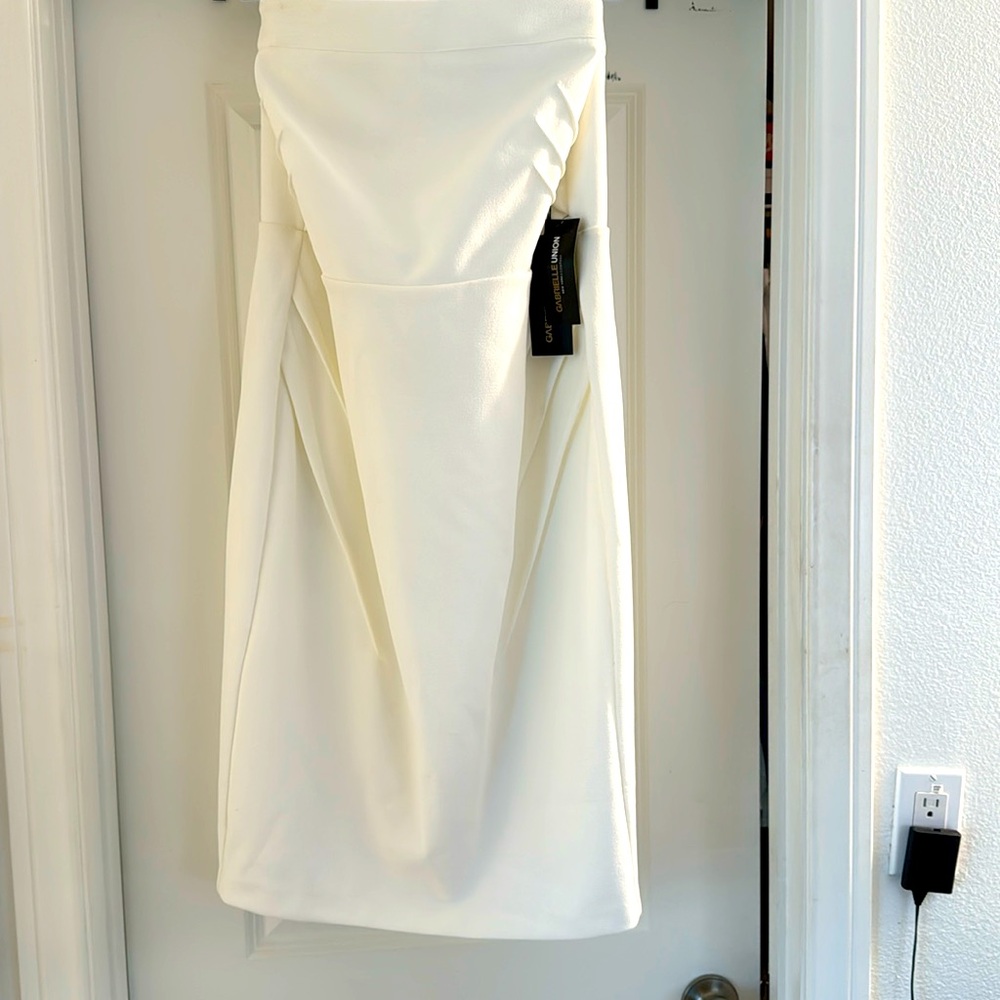 Strapless mid length white/cream dress